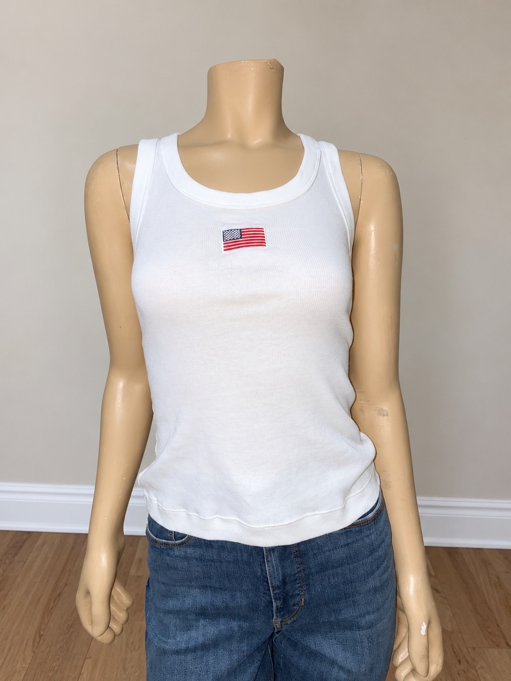 Universal Thread White American Flag Ribbed Tank Top Size M NWT